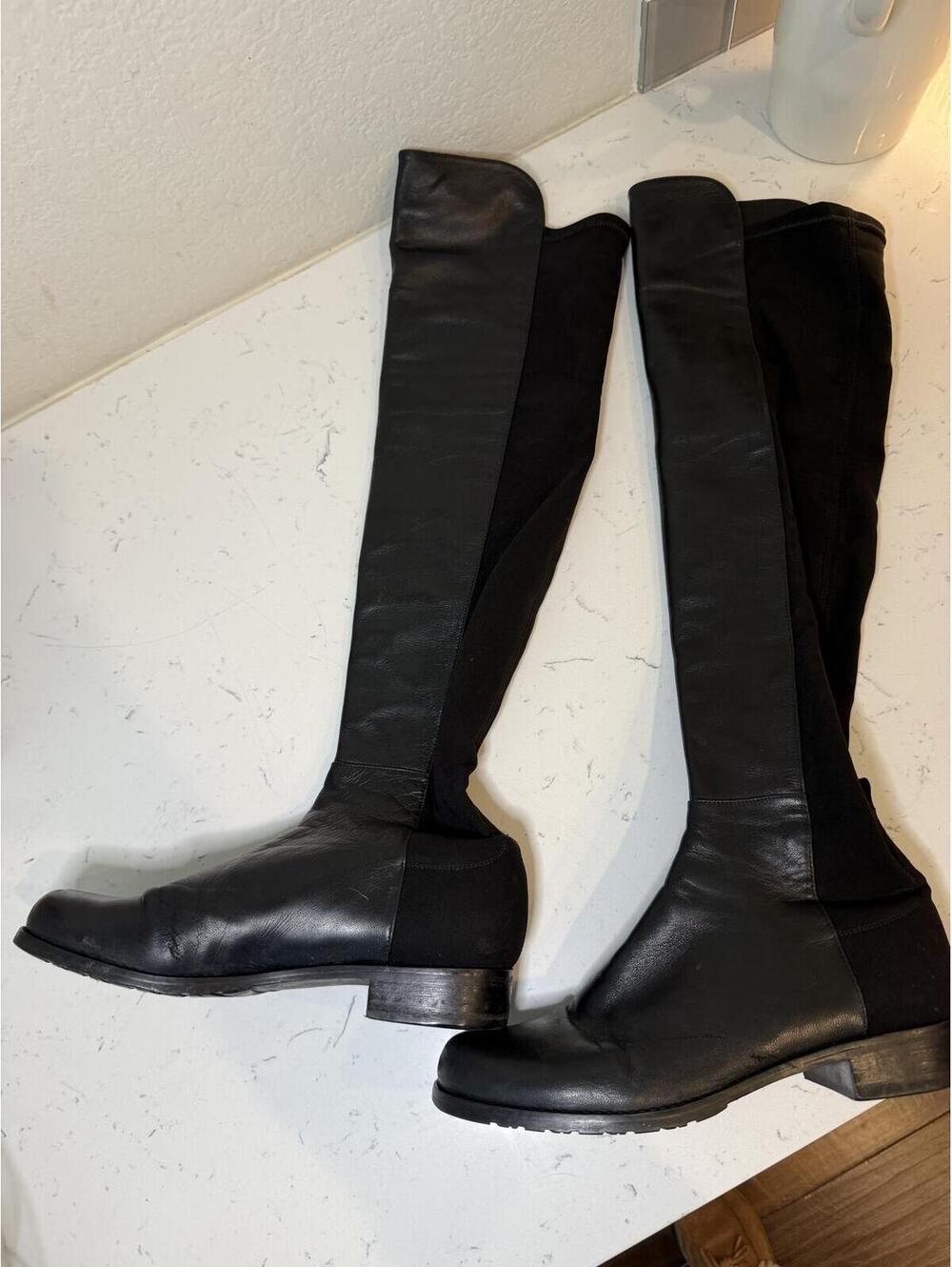 Stuart Weitzman 5050 Over The Knee Boots Black Leather Stretch Back Women’s 8.5M